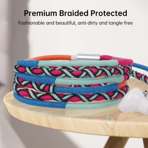 Rope Earphones, Earbuds, in Ear 3.5mm Jack Headphones with Microphone Remote for iPhone, iPad, Mac, Laptop Android Devices Fabric Braided Wristband