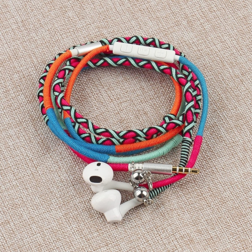 Rope Earphones, Earbuds, in Ear 3.5mm Jack Headphones with Microphone Remote for iPhone, iPad, Mac, Laptop Android Devices Fabric Braided Wristband