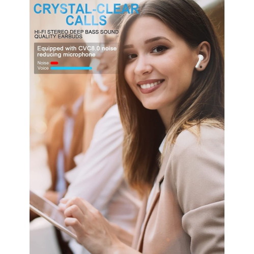 Wireless Earbuds, Bluetooth Earbuds Touch Control Wireless Earphones with True Hi-Fi Stereo Audio, Type-C Quick Charging Case, 18H Playtime, Waterproof Headphones Built-in Mic for