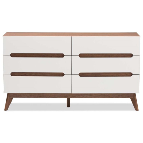 Bowery Hill 6 Drawer Double Dresser in White and Walnut