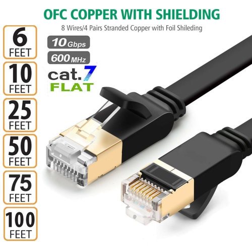 BLUE-JAY  Flat Stp Cat7 Ethernet Cable [Ul Listed] 50Ft 75Ft 100Ft for In-Wall/outdoor
