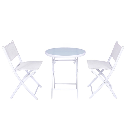 3 Pieces Patio Folding Bistro Set for Balcony or Outdoor Space-White