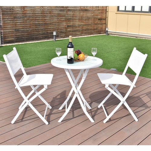 3 Pieces Patio Folding Bistro Set for Balcony or Outdoor Space-White
