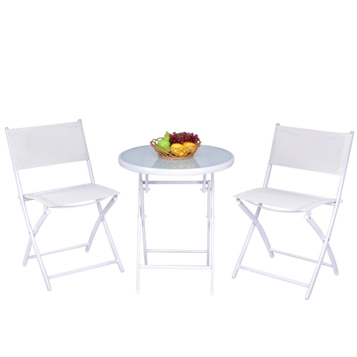 3 Pieces Patio Folding Bistro Set for Balcony or Outdoor Space-White