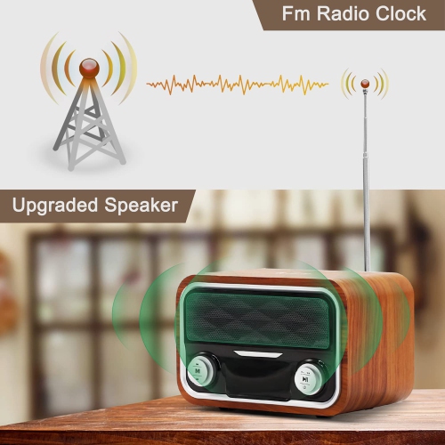 axGear Haut-parleur Bluetooth de réveil LED numérique en bois avec chargeur sans fil rapide 10W