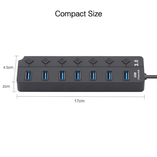 axGear 7 Ports USB 3.0 5Gbps Hub with 7 Individual Switches and LED Indication