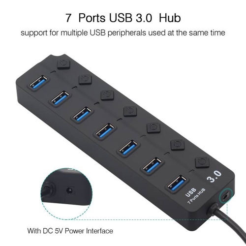 axGear 7 Ports USB 3.0 5Gbps Hub with 7 Individual Switches and LED Indication