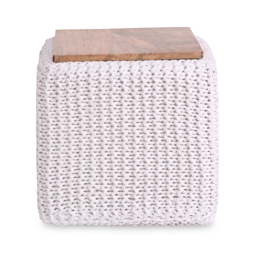 Loft Lyfe Shaelyn Cotton Yarn 3-in-1 Pouf/Ottoman/End Table, White