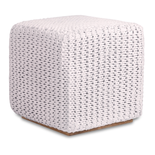 Loft Lyfe Shaelyn Cotton Yarn 3-in-1 Pouf/Ottoman/End Table, White