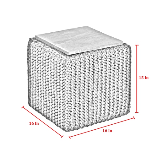 Loft Lyfe Shaelyn Cotton Yarn 3-in-1 Pouf/Ottoman/End Table, White