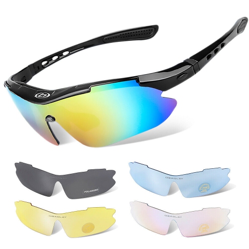 [11-EN-1] Lunettes de soleil sport UV Protection-5 verres, serre-tête, sac de rangement et étui