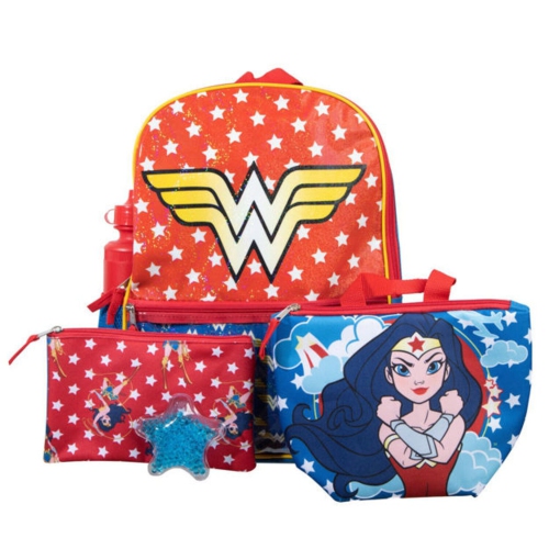 DC Comics Wonder Woman 16" 5 Piece Kids School Backpack Set