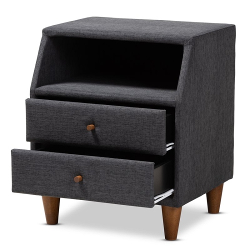 Bowery Hill 2-Drawer Fabric and Wood Nightstand in Charcoal Gray