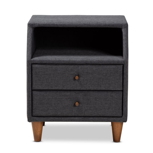 Bowery Hill 2-Drawer Fabric and Wood Nightstand in Charcoal Gray