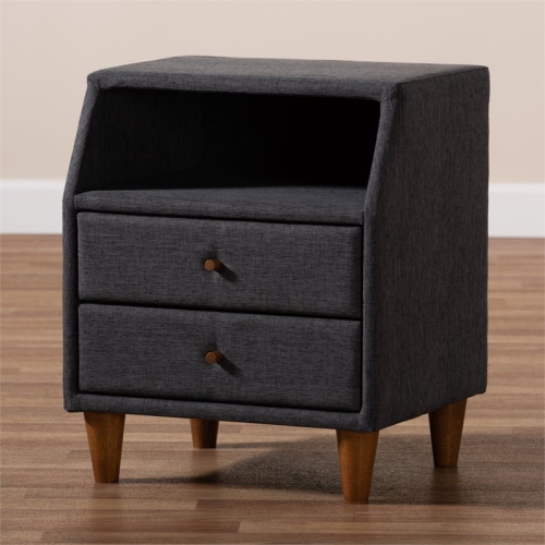 Bowery Hill 2-Drawer Fabric and Wood Nightstand in Charcoal Gray