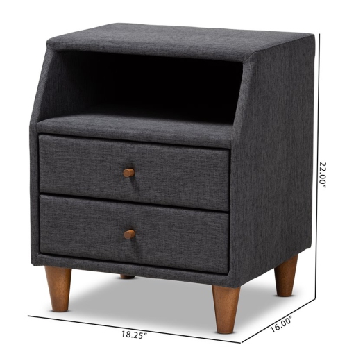 Bowery Hill 2-Drawer Fabric and Wood Nightstand in Charcoal Gray