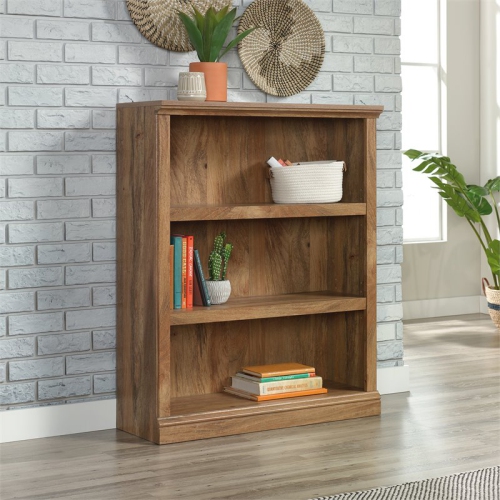 Pemberly Row Storage Contemporary 3-Shelf Wood Bookcase in Sindoori Mango Beige