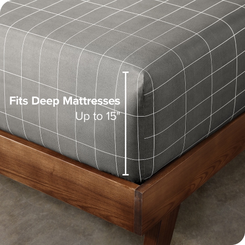 Drap-housse de base de Bare Home - microfibre ultradouce 1800-hypoallergènes-Pochette profonde-simple, grille-Gris-Blanc