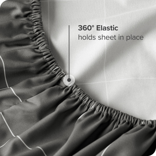 Drap-housse de base de Bare Home - microfibre ultradouce 1800-hypoallergènes-Pochette profonde-simple, grille-Gris-Blanc