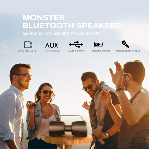 Boîte ouverte : haut-parleur Bluetooth Adventurer Force Monster, haut-parleur Bluetooth 5.0 étanche IPX7 avec entrée microphone pour karaoké