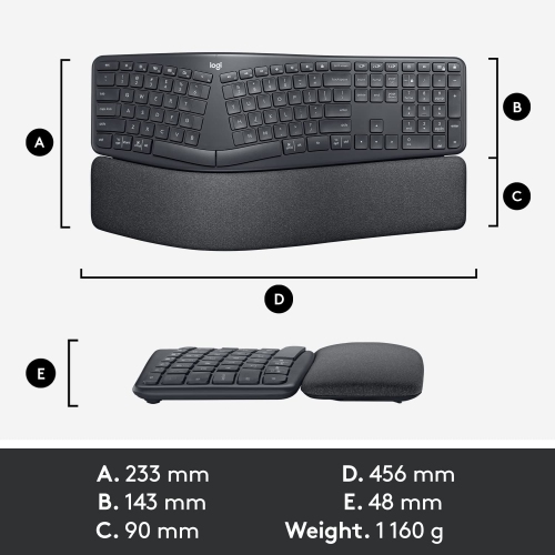 Boîte ouverte – clavier ergonomique sans fil ERGO K860 de Logitech – clavier divisé, repose-poignets