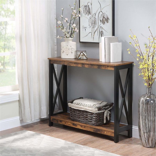 Convenience Concepts Oxford Console Table with Shelf in Nutmeg Wood Finish