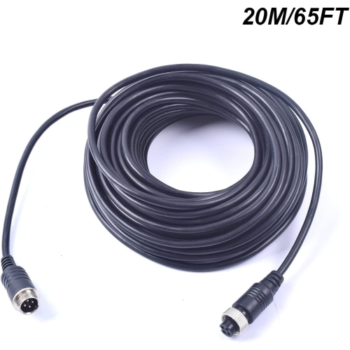65FT 20M Car Video Extension Cable 4-Pin Aviation for CCTV Rearview Camera Truck Trailer Camper Bus Motorhome Vehicle Backup Monitor Waterproof
