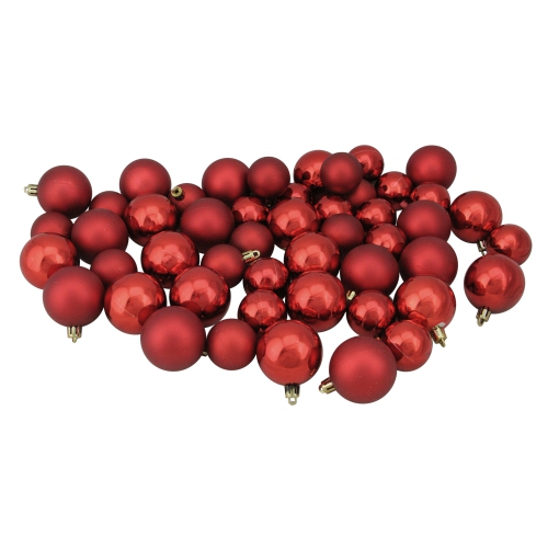 NORTHLIGHT  Shatterproof Christmas Ball Ornaments - 1.5" to 2" (40-50Mm) - - 50Ct In Red