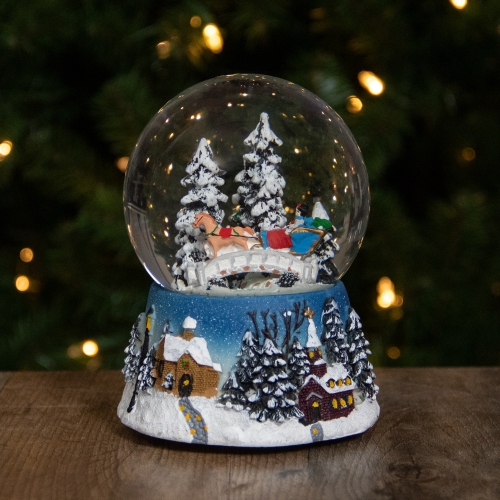 Winter Forest Sleigh Ride Musical Christmas Snow Globe - 5.75"