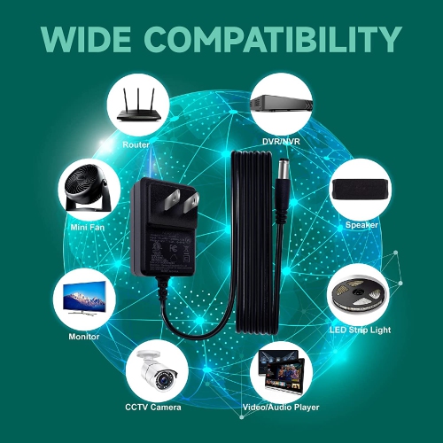 2Pack 12V 1A/1000mA DC Regulated Power Supply Adapter, 100-240V 50/60Hz AC to DC 12W Adapter for LED Strip Lights, Keyboard, BT Speaker, Router,