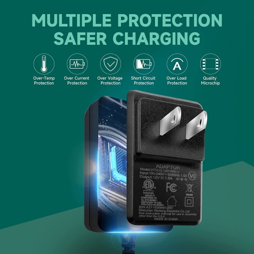 2Pack 12V 1A/1000mA DC Regulated Power Supply Adapter, 100-240V 50/60Hz AC to DC 12W Adapter for LED Strip Lights, Keyboard, BT Speaker, Router,