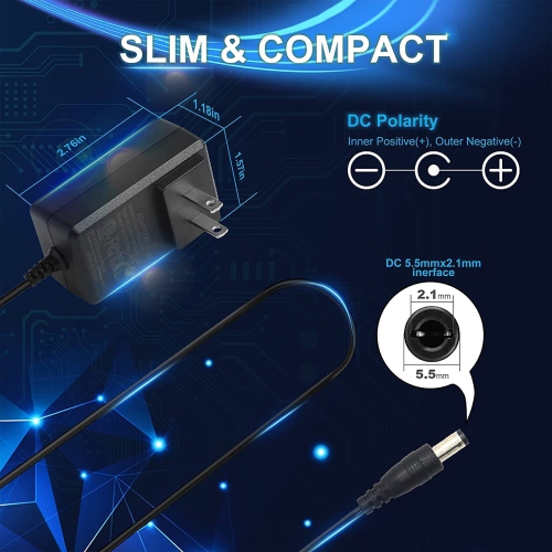 2 Pack DC 12V 2A 2000MA Power Adapter, 100~240V AC to DC 12 Volt 2 Amp Converter with 5.5 x 2.1mm Plug for LED Strip Light CCTV Security Camera BT