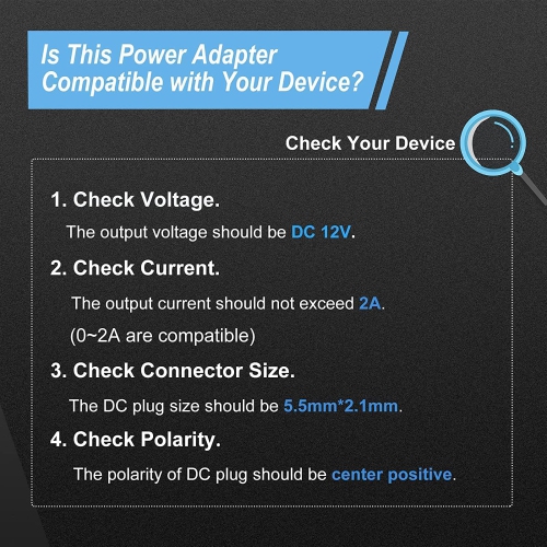 2 Pack DC 12V 2A 2000MA Power Adapter, 100~240V AC to DC 12 Volt 2 Amp Converter with 5.5 x 2.1mm Plug for LED Strip Light CCTV Security Camera BT