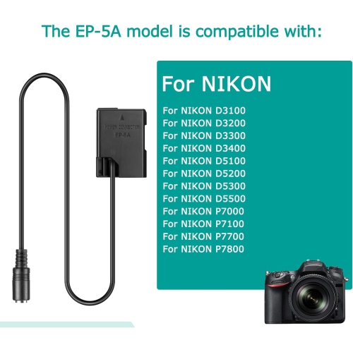 Câble USB EP5A + adaptateur QC3.0 + pile factice en-EL14 pour Nikon P7800 D5200 D5500 D5100 D3200 D3300 Nikon, D3300, etc
