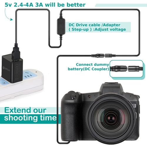 Câble USB EP5A + adaptateur QC3.0 + pile factice en-EL14 pour Nikon P7800 D5200 D5500 D5100 D3200 D3300 Nikon, D3300, etc