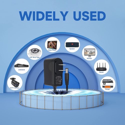 12V 1A/1000mA 10ft Long Power Supply Adapter, 12W Adaptor AC to DC Adapter Cord with 3 Tips for LED Strip Lights, Keyboard, BT Speaker, Router,