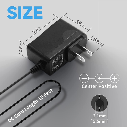 12V 1A/1000mA 10ft Long Power Supply Adapter, 12W Adaptor AC to DC Adapter Cord with 3 Tips for LED Strip Lights, Keyboard, BT Speaker, Router,