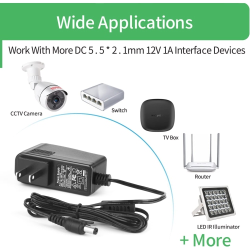 2-Packs AC to DC 12V 1A 12W Power Supply Adapter 5.5mm x 2.1mm UL cUL FCC