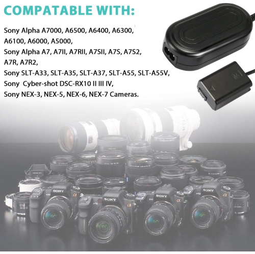 AC-PW20 Camera AC Adapter Charger Kit for Sony Alpha NEX-5 NEX-5A NEX-5C NEX-5CA NEX-5CD NEX-5H NEX-5K NEX-3 A6000 A6300 A6500 A3000 A5000 A7