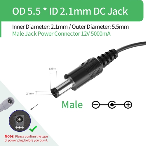 AC to DC 12V 5A Power Supply Adapter with 8 Way Splitter Cable and Power Cord for CCTV Camera DVR NVR Led Light Strip UL FCC