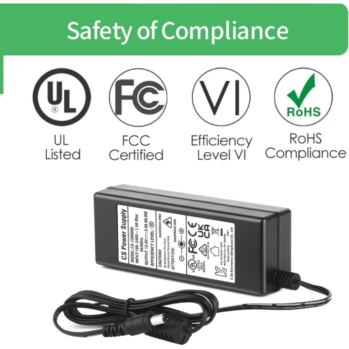 AC to DC 12V 5A Power Supply Adapter with 8 Way Splitter Cable and Power Cord for CCTV Camera DVR NVR Led Light Strip UL FCC