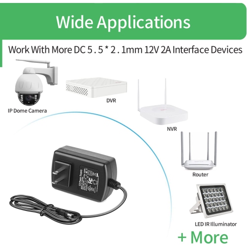 Paquet de 2 adaptateurs c.a., bloc d’alimentation 12 V 2 a pour caméras CCTV, bande DEL 5,5 mm x 2,1 mm, homologué UL, FCC …