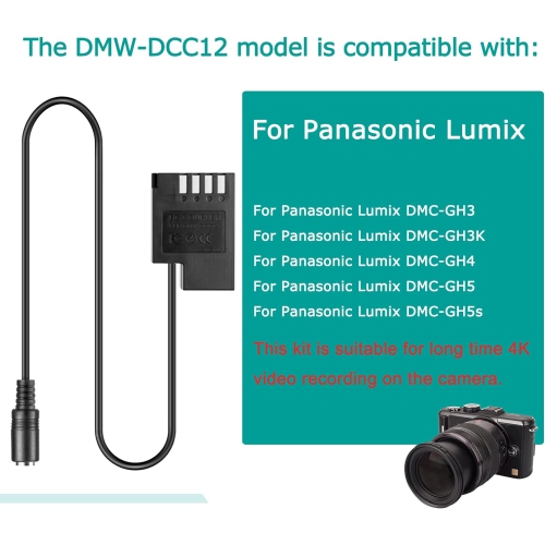 Câble USB chargeur d’alimentation + coupleur de batterie factice DMW-DCC12 pour Lumix DMC-GH3 DMC-GH4 DMC-GH5 DMC-GH5 GH3 GH5 GH5 de DMC-GH5