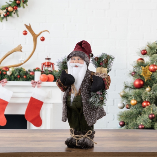 16" Country Rustic Santa Claus with Present Christmas Figure