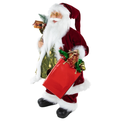 24" Red and White Santa Claus with Gift Bags and Green Vest Christmas Figure