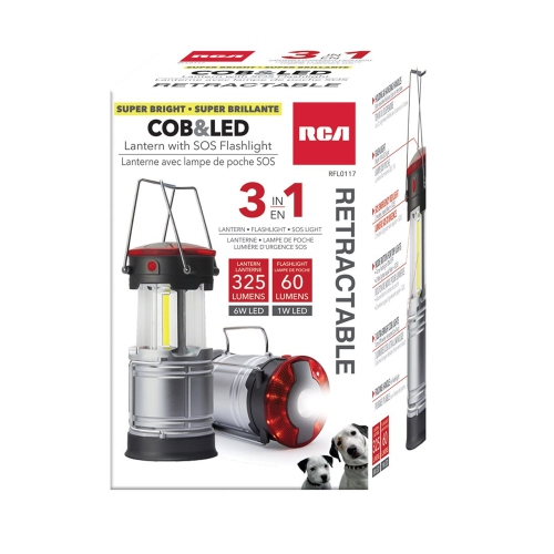 RCA RFL0117 - 3-in-1 Retractable Lantern, Led Flashlight & SOS Mode