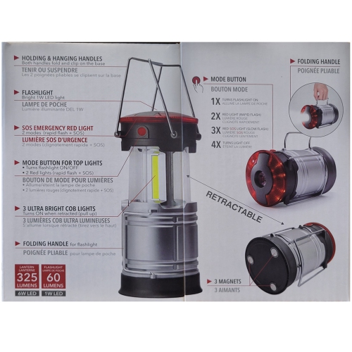 RCA RFL0117 - 3-in-1 Retractable Lantern, Led Flashlight & SOS Mode