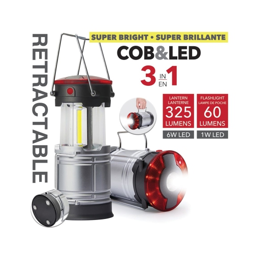 RCA RFL0117 - 3-in-1 Retractable Lantern, Led Flashlight & SOS Mode