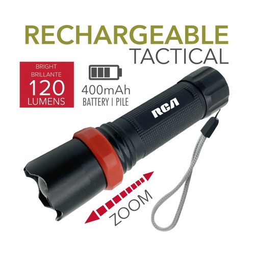 RCA RFL5001 - LED Flashlight, Rechargeable, Super Brigh 120 Lumens with Zoom