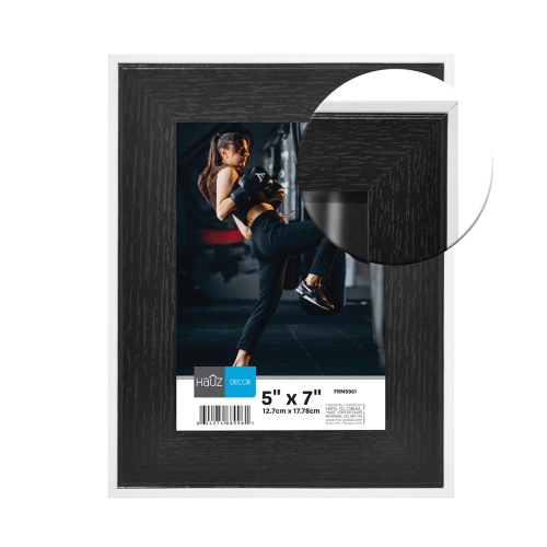 Hauz FRM9961 - 5x7 Picture Frame Black Wood Look With White Border